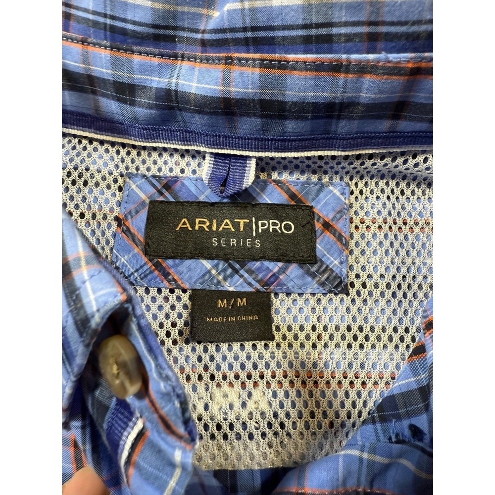 Ariat Pro Series Shirt Mens Medium Button Down Long Sleeve Blue Plaid Workwear - Picture 5 of 10